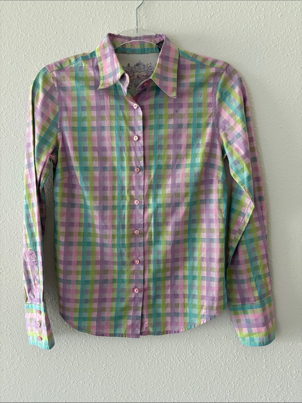 Robert Graham Womens Plaid Checkered Button Down Long Sleeve Top XS